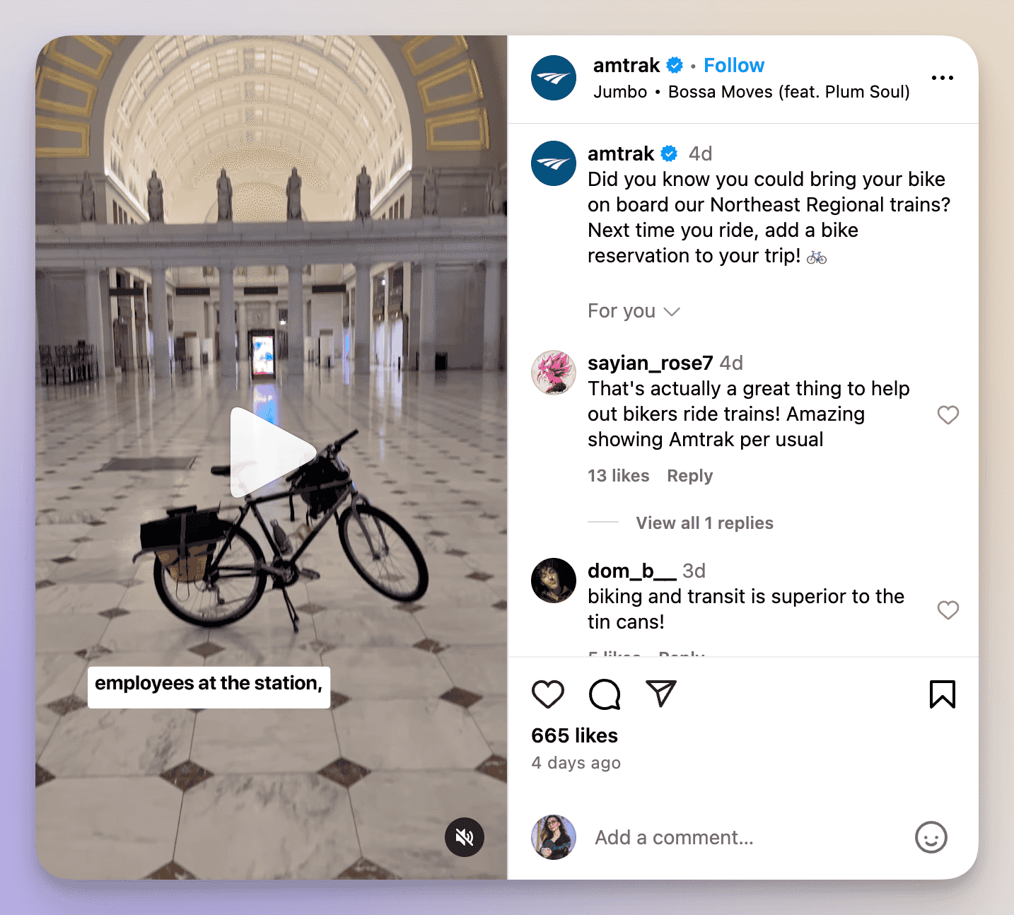 amtrack instagram reel
