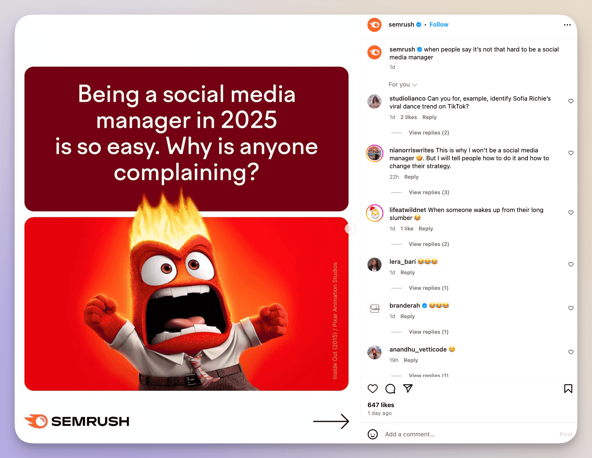 semrush instagram meme