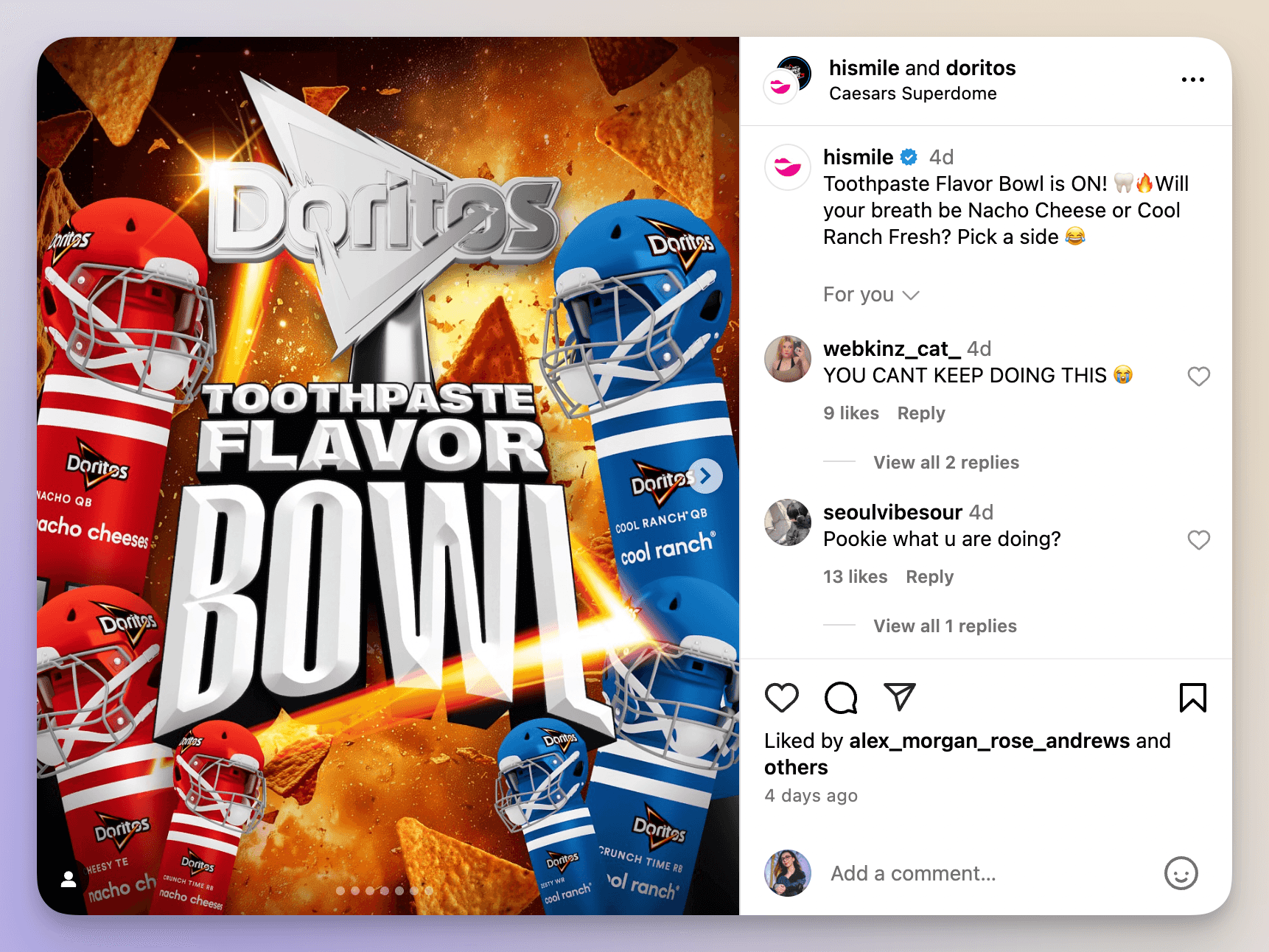 doritos super bowl instagram post