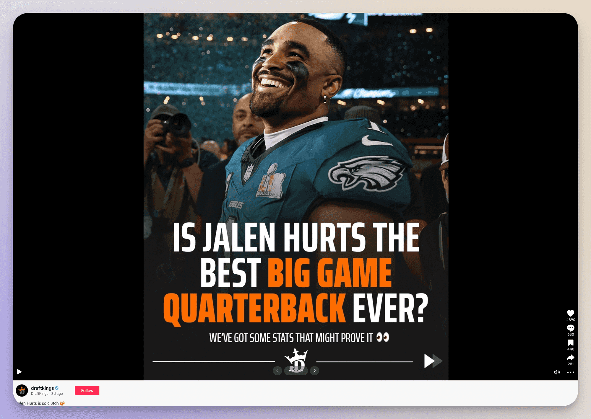 draftkings super bowl tiktok post