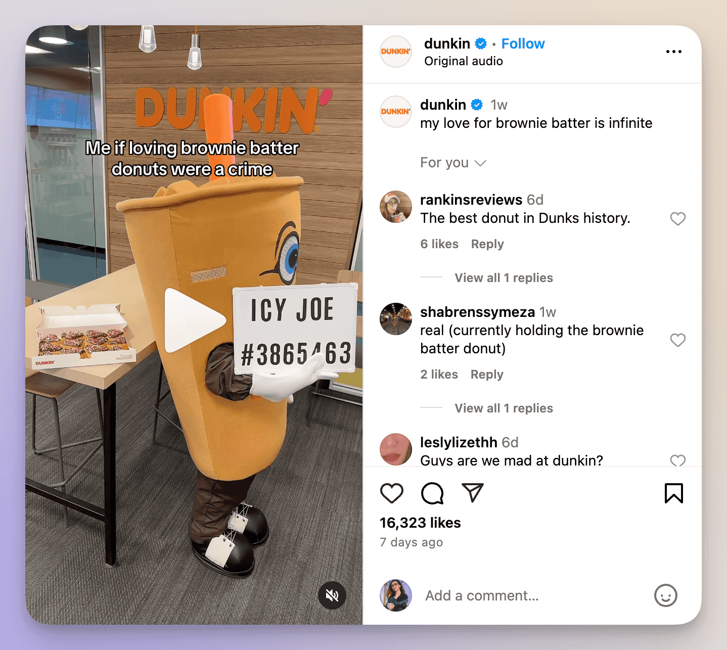dunkin donuts valentine's day instagram post