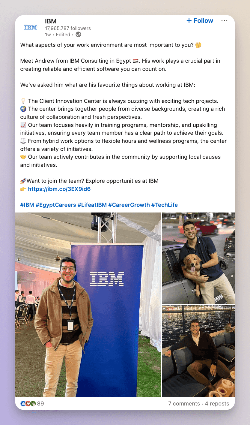 celebrating employees ibm linkedin post