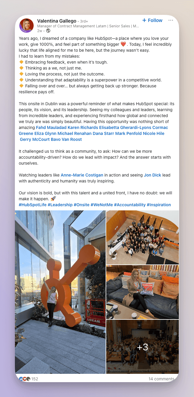 employee testimonial linkedin post example