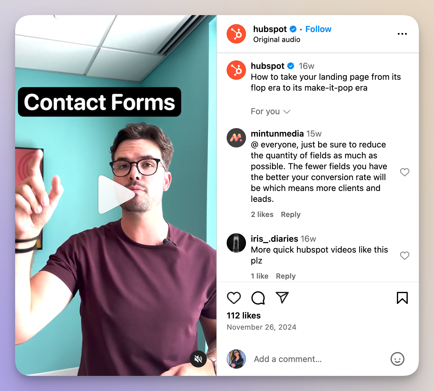 hubspot instagram reel