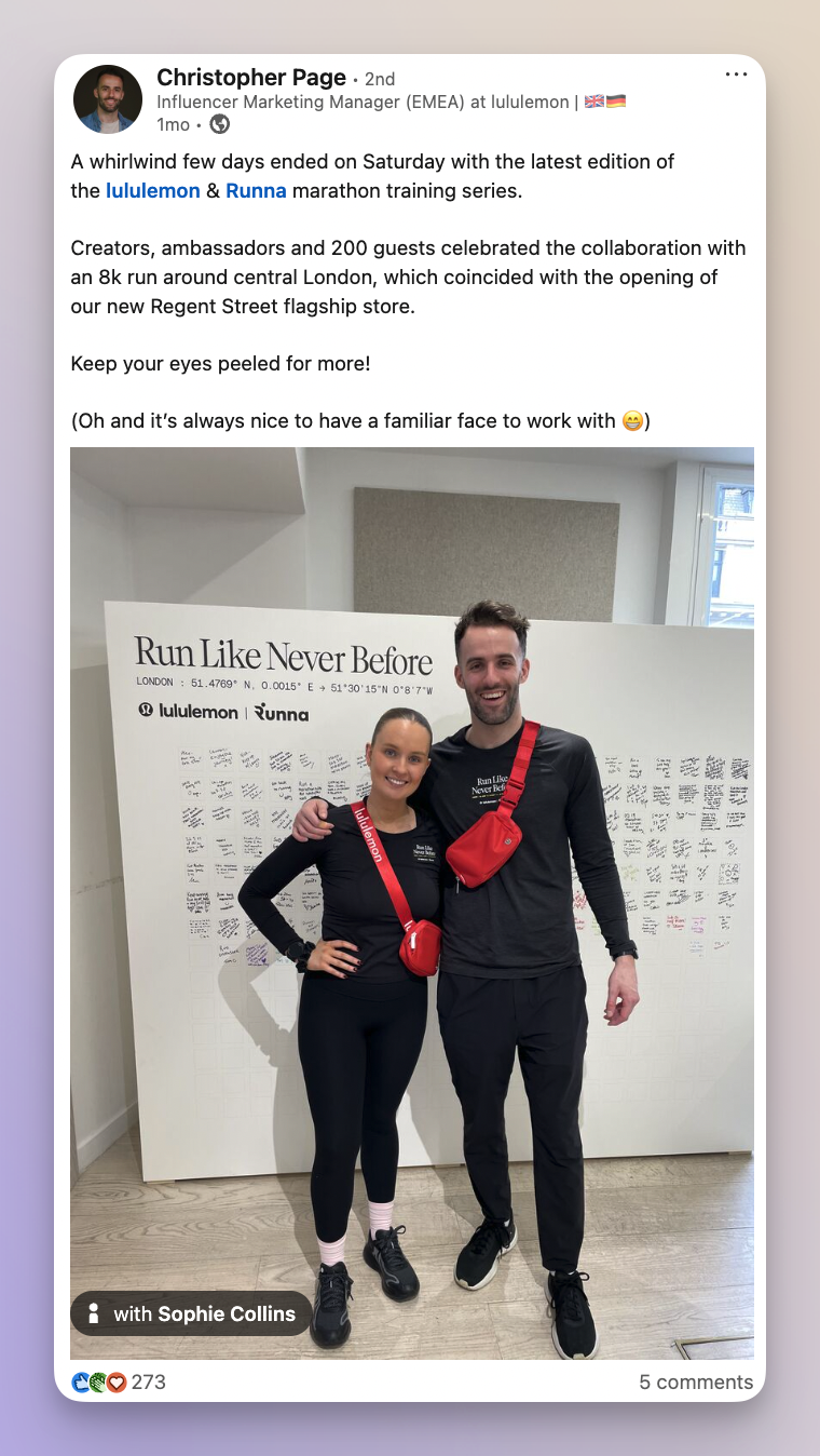lululemon influencer manager as brand ambassador