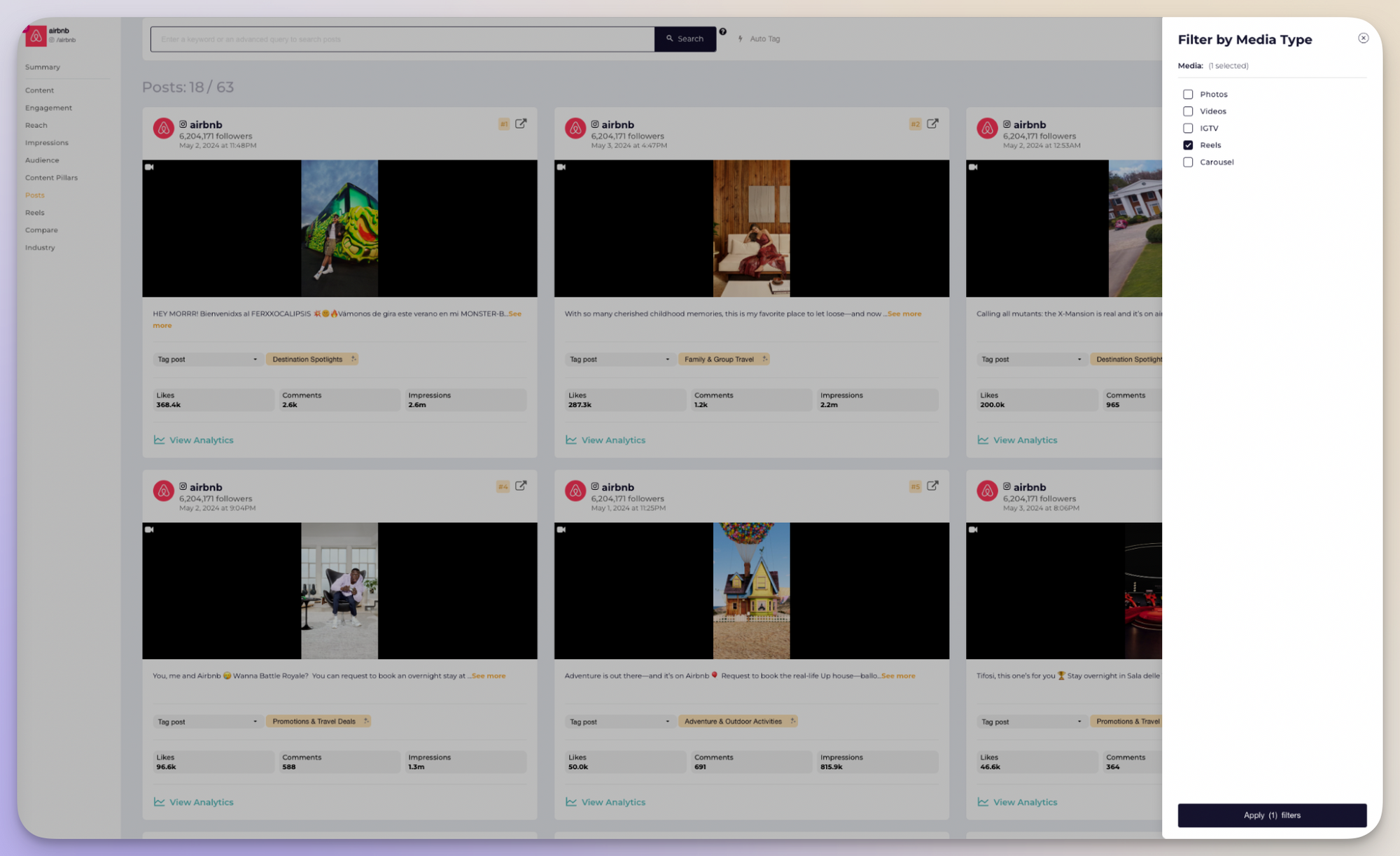 airbnb instagram reels data