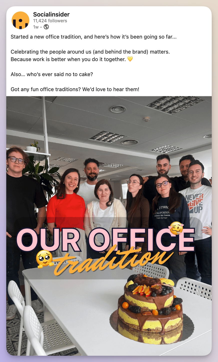 office traditions socialinsider linkedin post