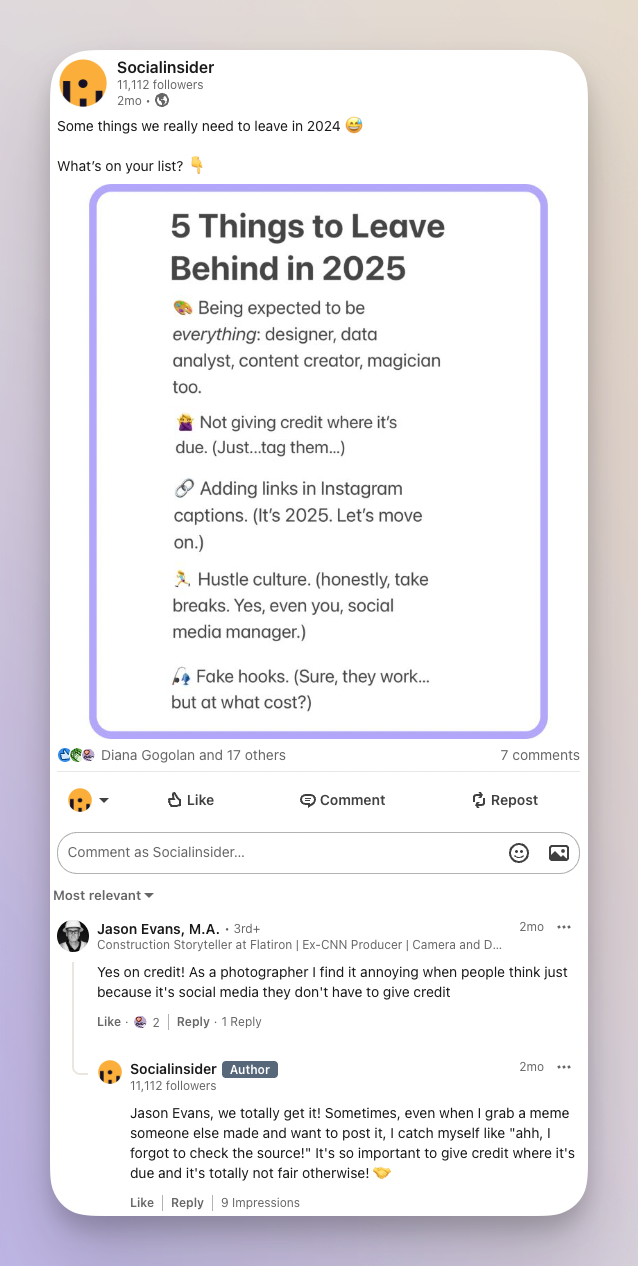 socialinsider linkedin post example