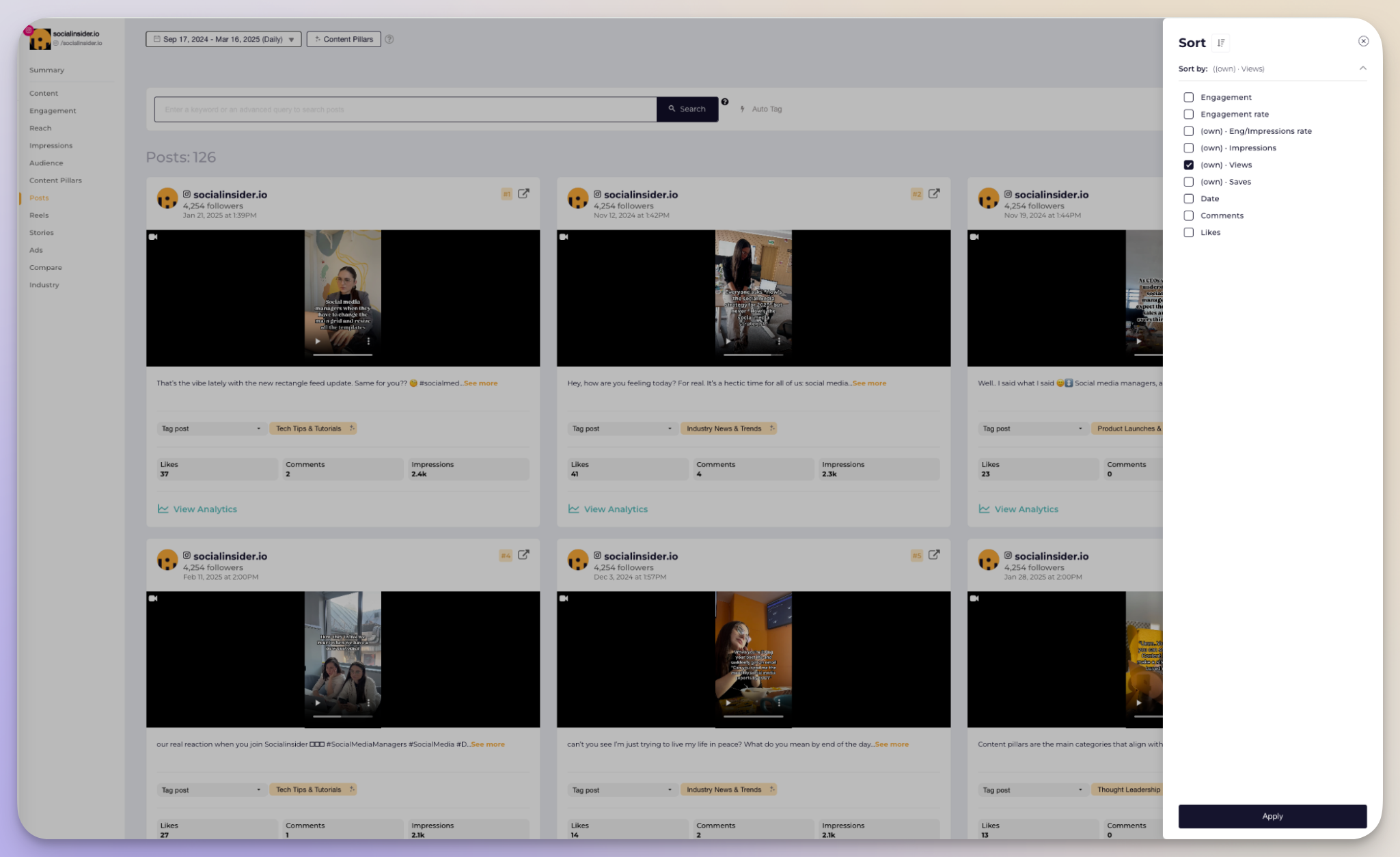 socialinsider reels data