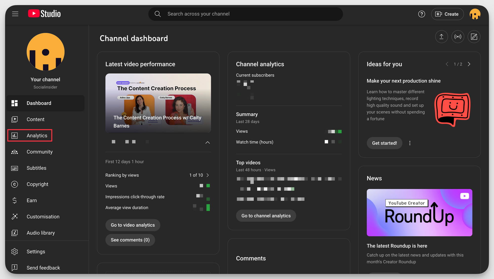 socialinsider youtube dashboard