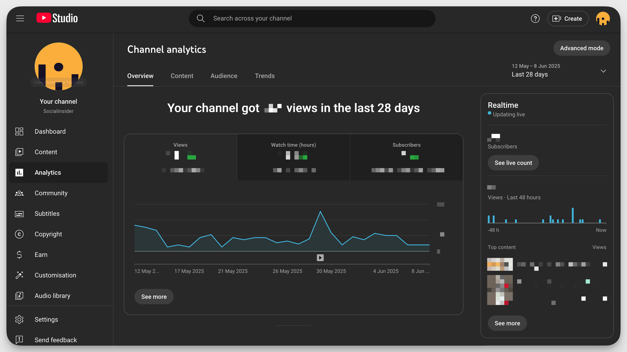 socialinsider youtube studio analytics