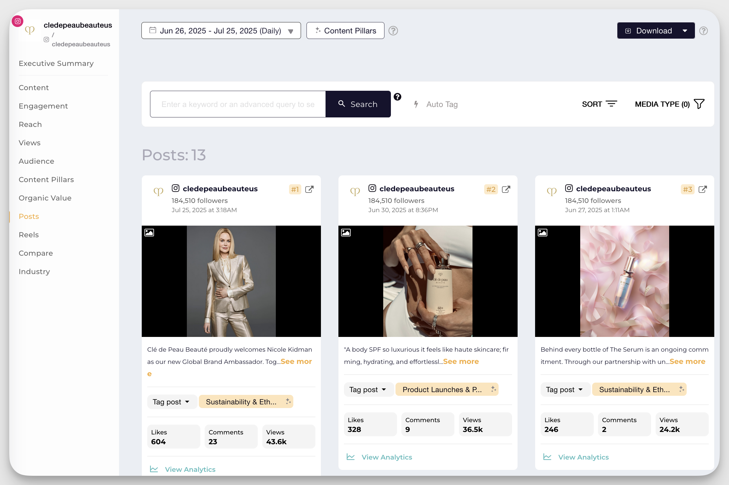 socialinsider cle de peau beaute instagram posts