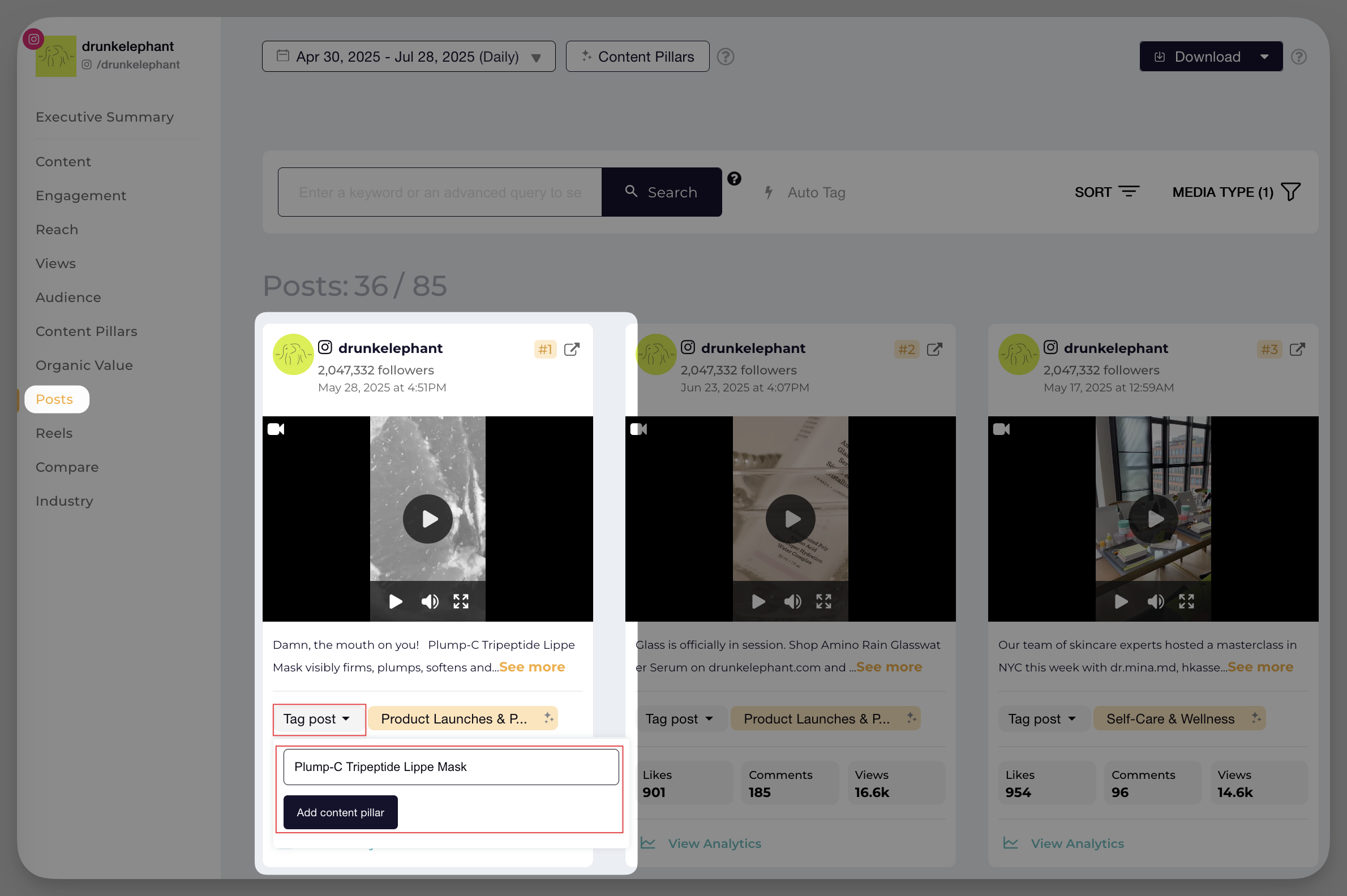socialinsider create custom content pillar