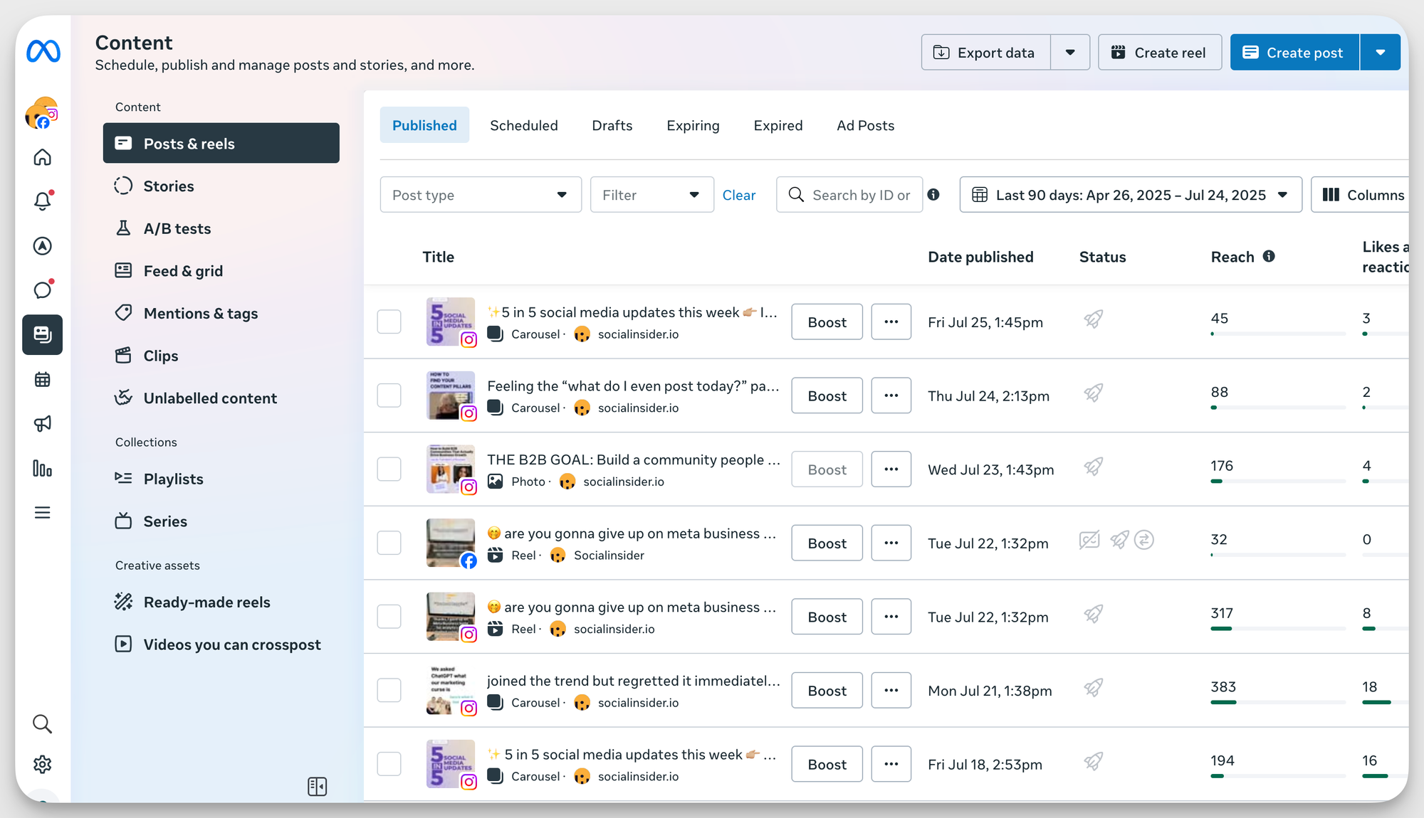 socialinsider meta video analytics