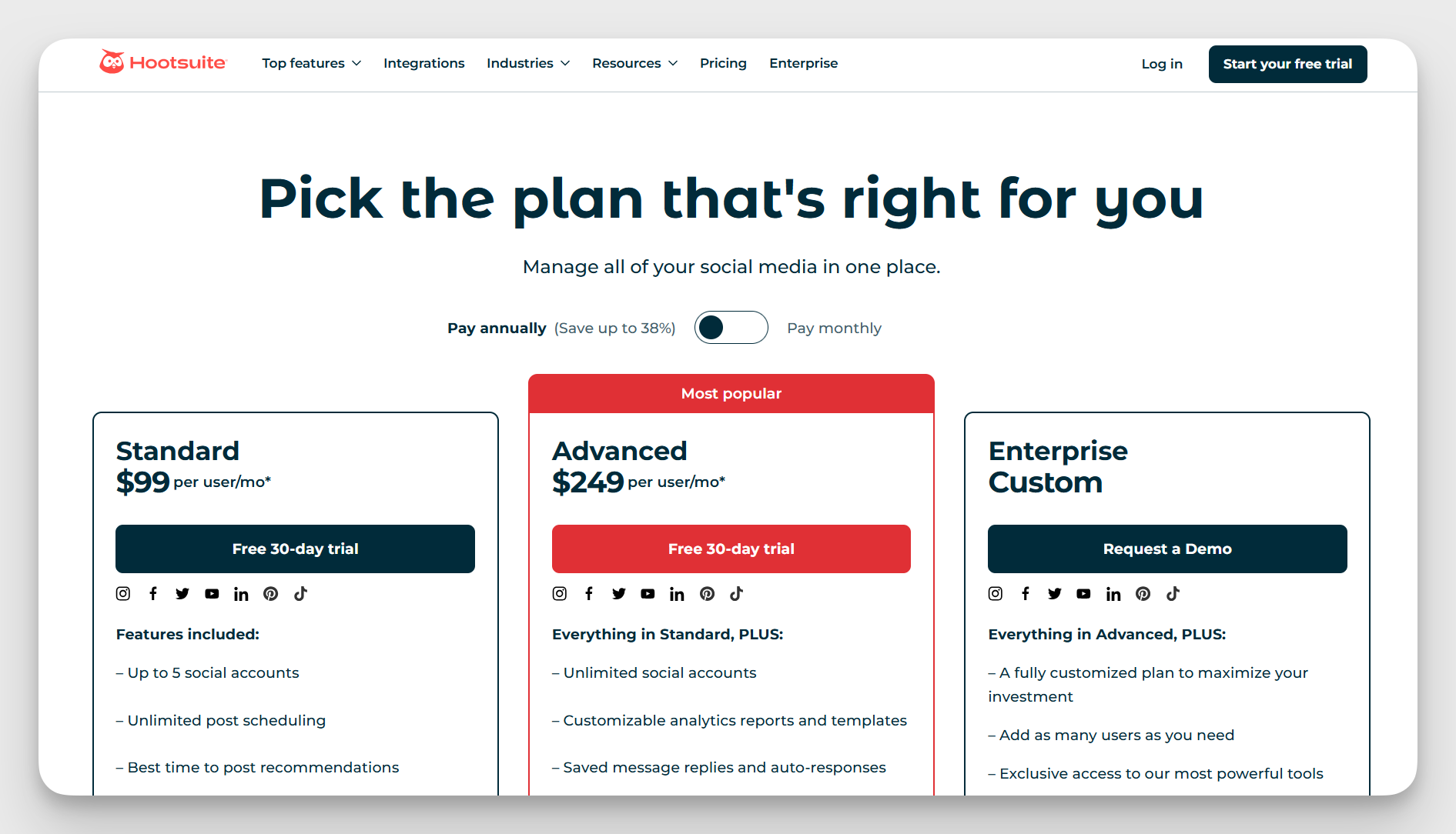 hootsuite pricing options