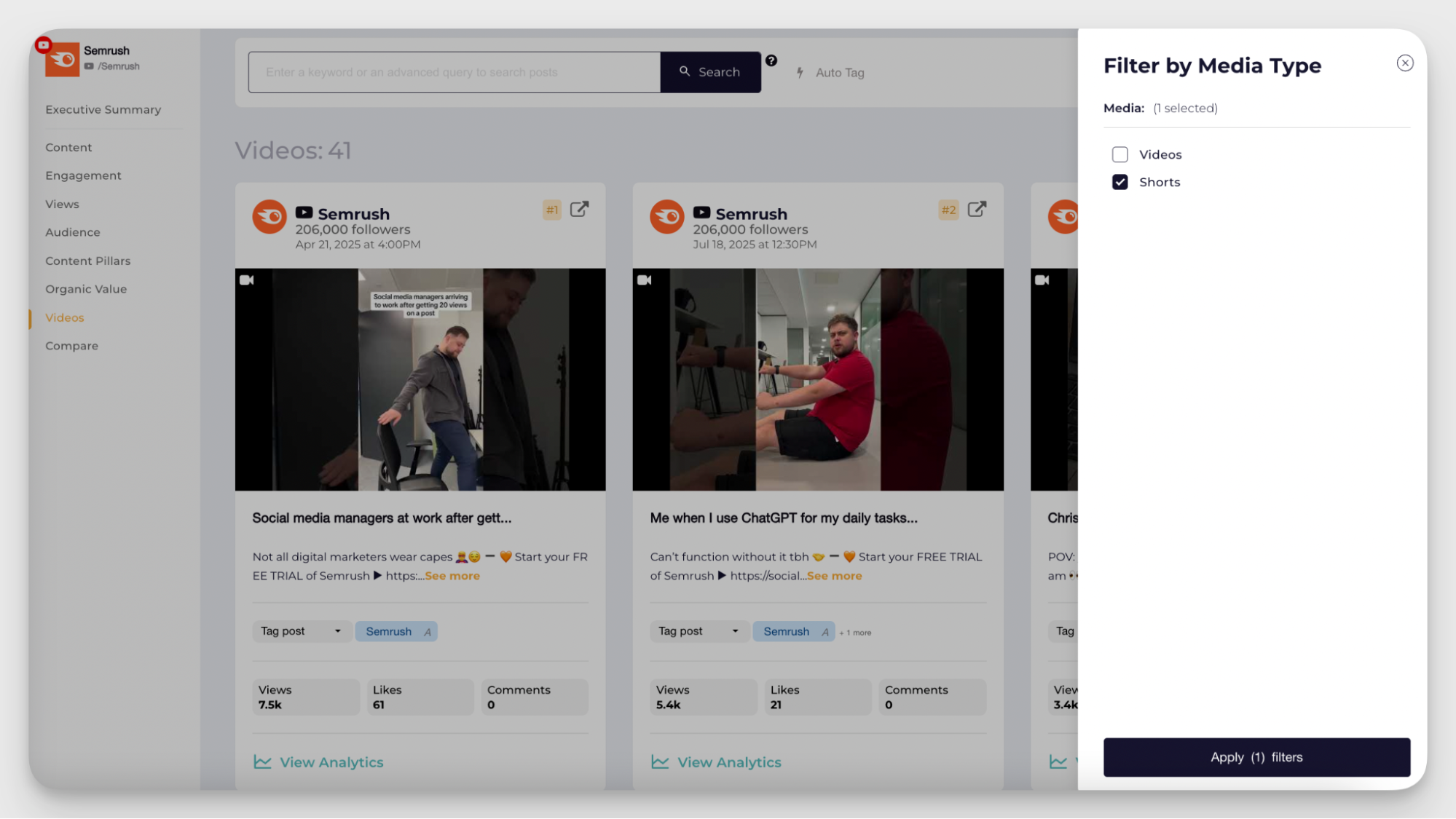 individual shorts analytics from socialinsider