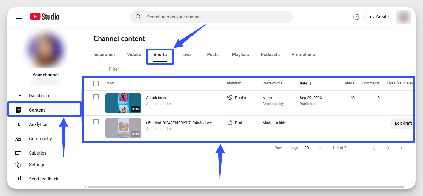 native youtube shorts analytics