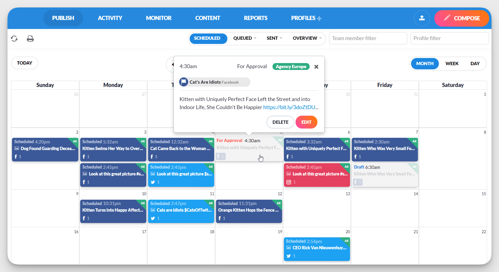 sendible dashboard