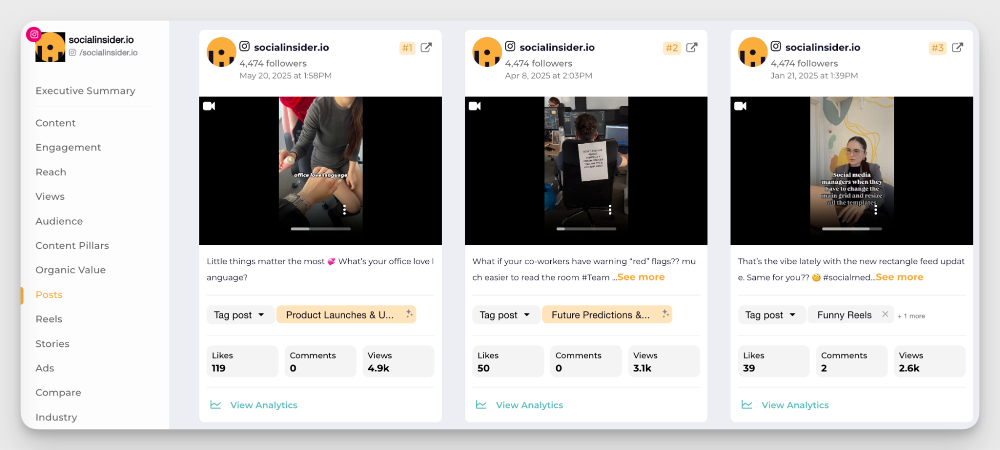 socialinsider analytics dashboard