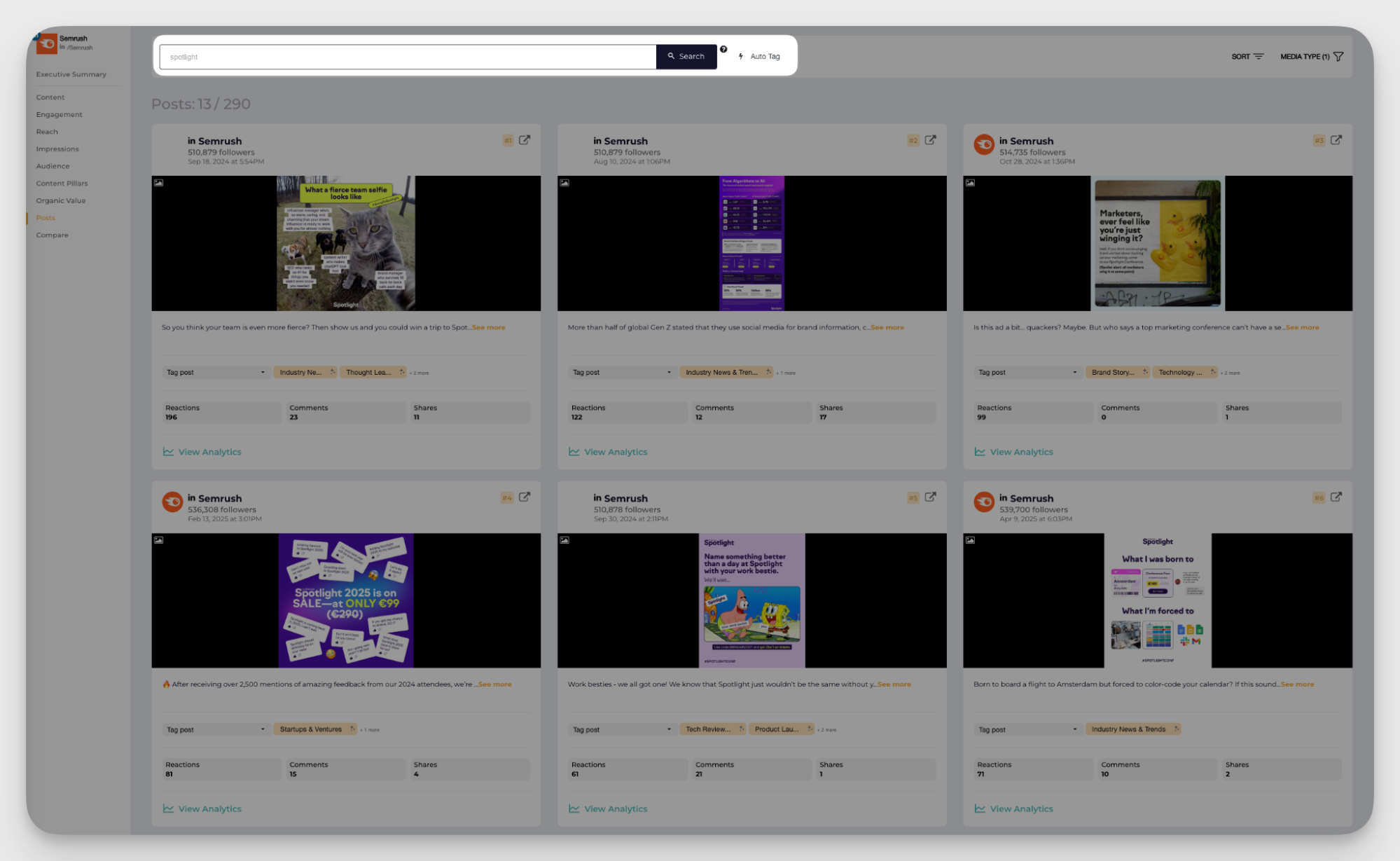 socialinsider content tagging feature