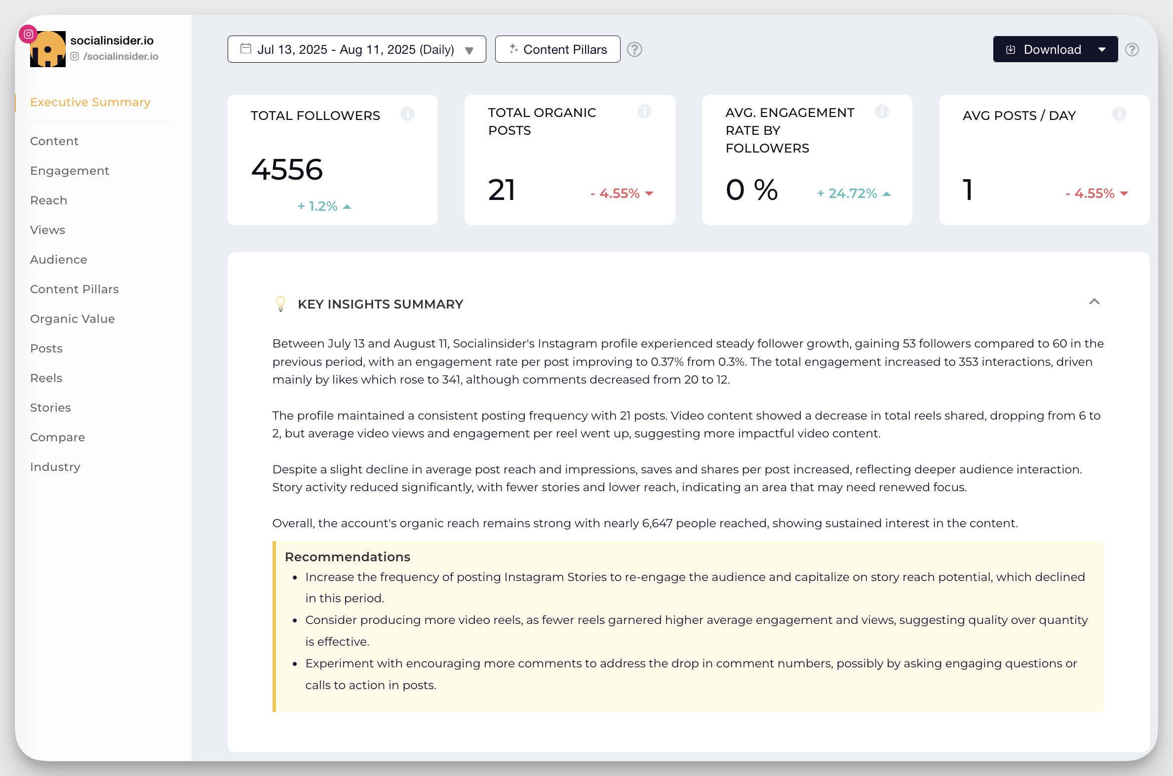 socialinsider instagram executive summary