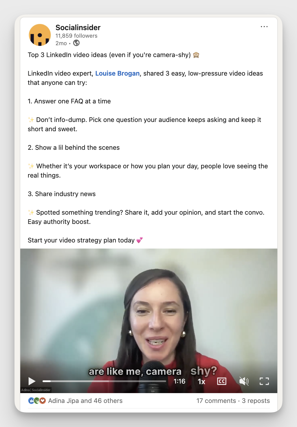 socialinsider linkedin video example