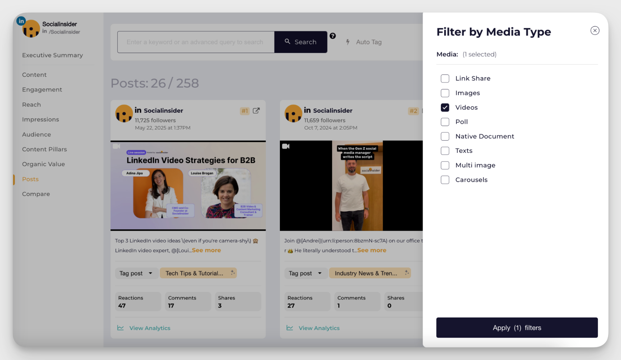 socialinsider post analytics