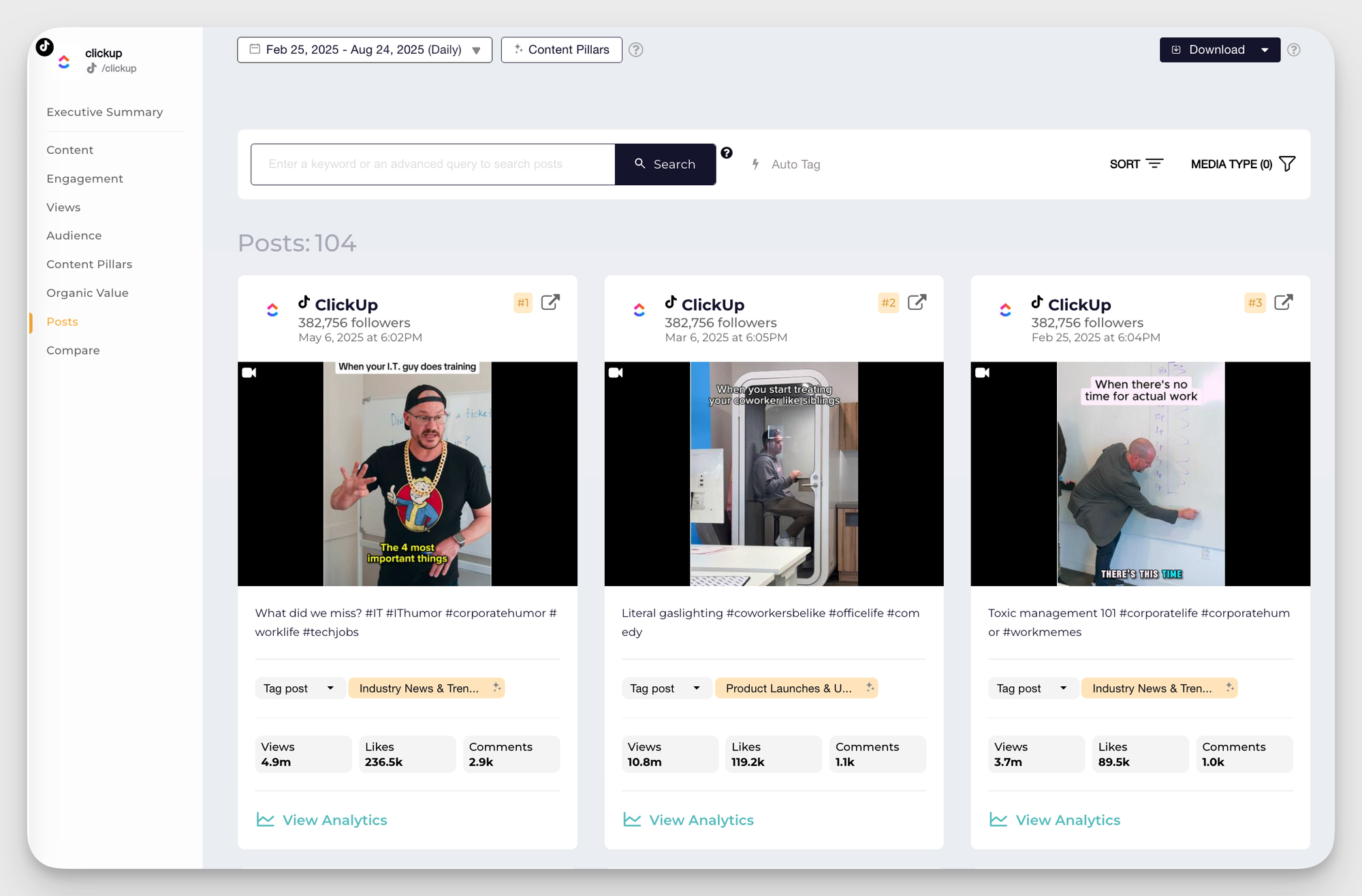 top tiktok videos socialinsider metric