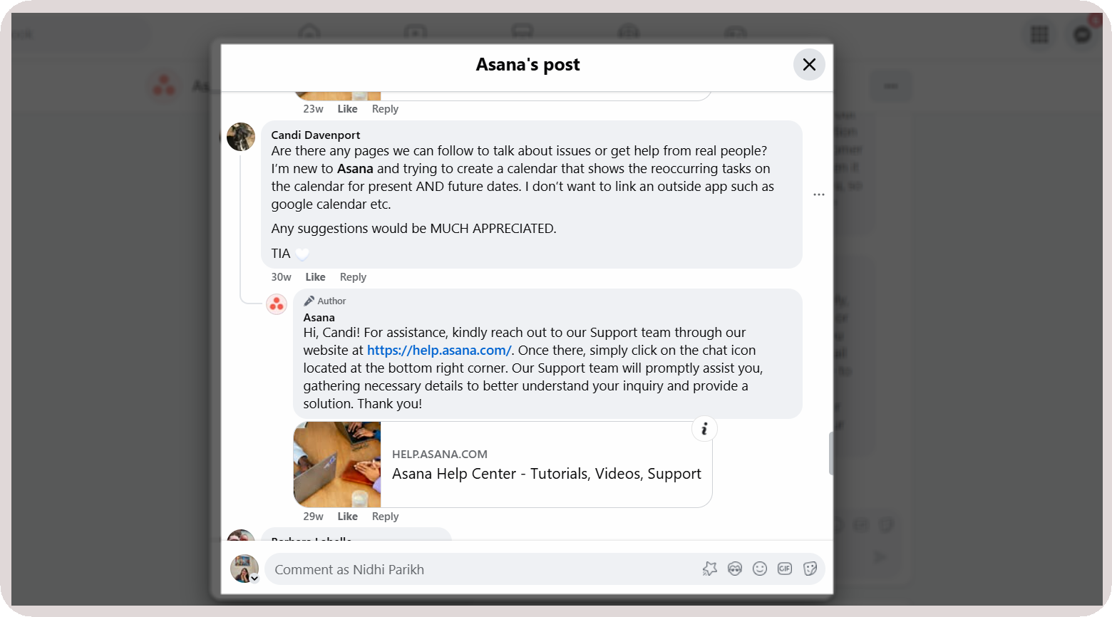asana community management example