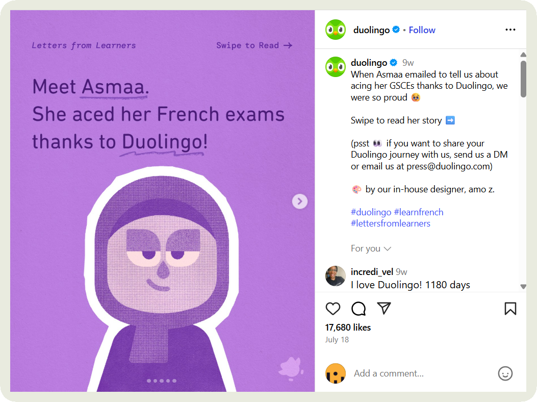 duolingo instagram post example