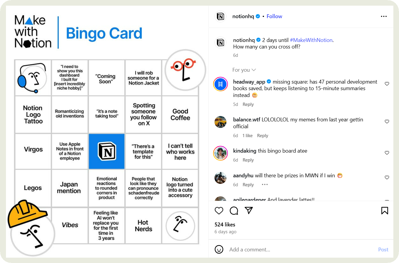 notion instagram post example
