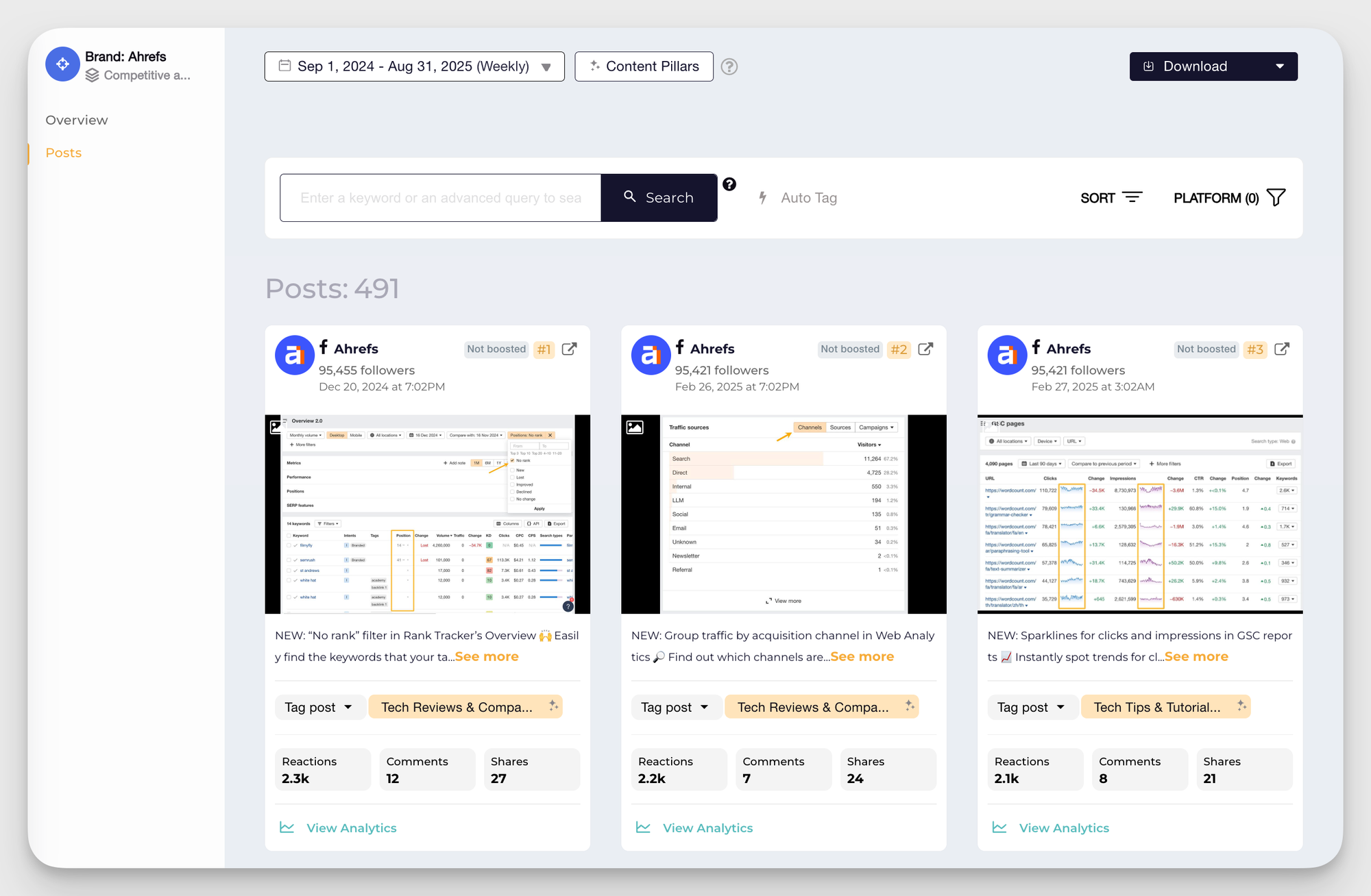 social media data from socialinsider dashboard