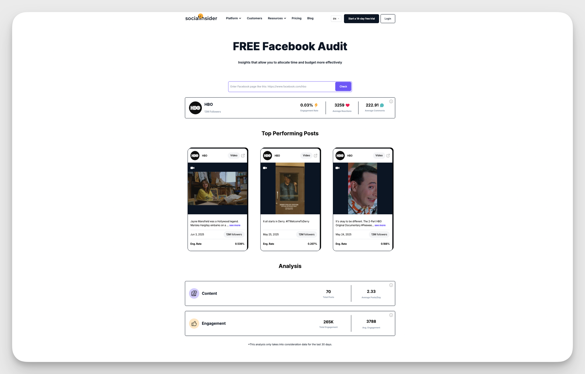 socialinsider free facebook audit tool