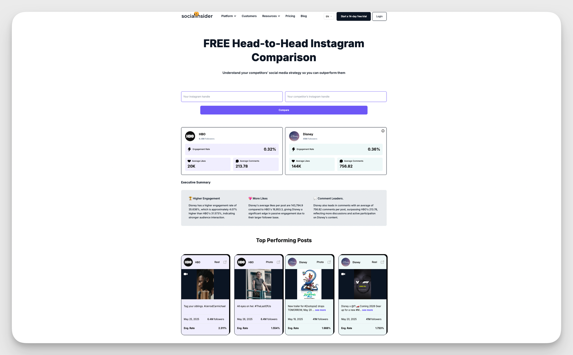 socialinsider free ig competitive analysis tool