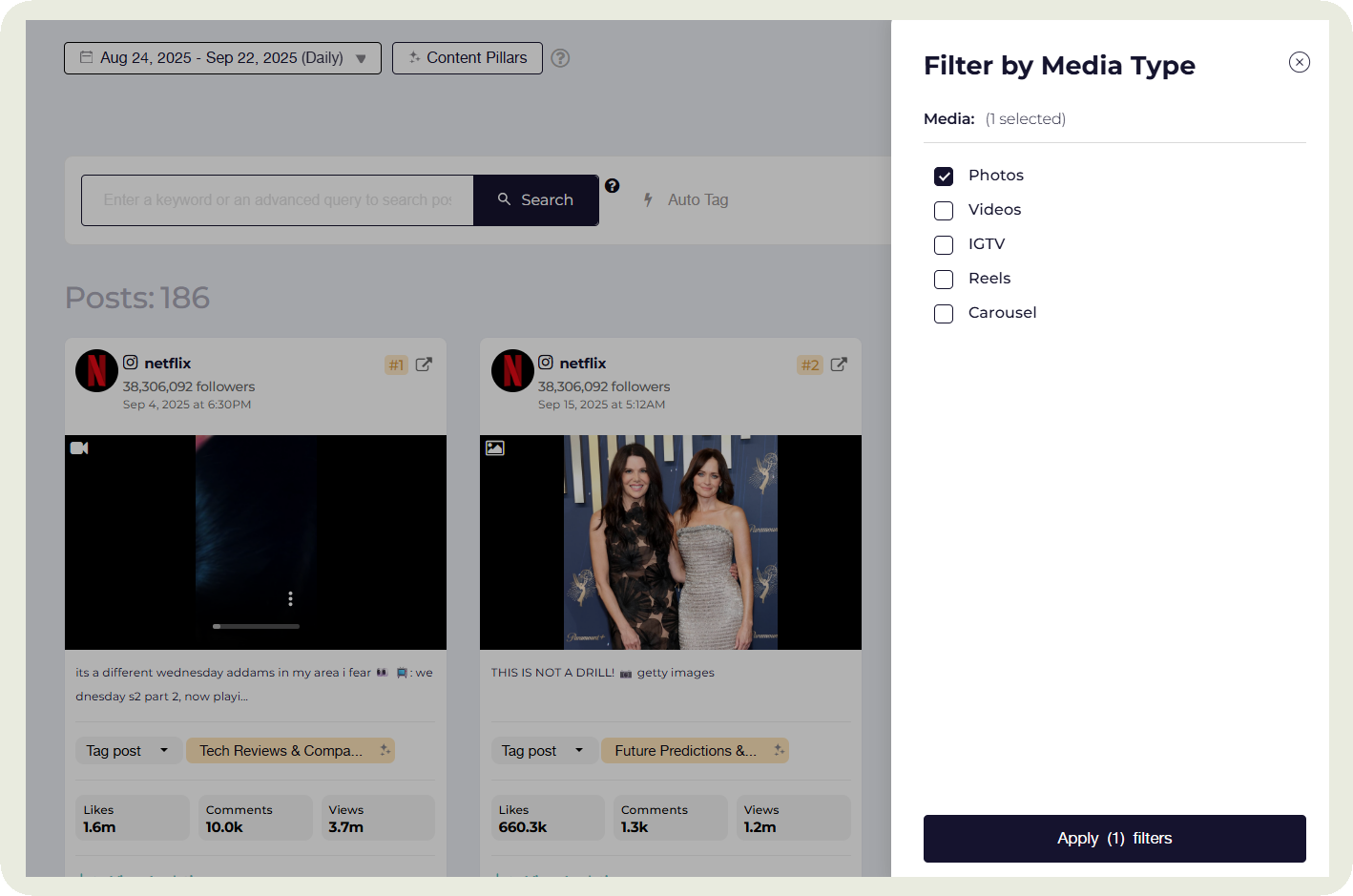 socialinsider post filter by type