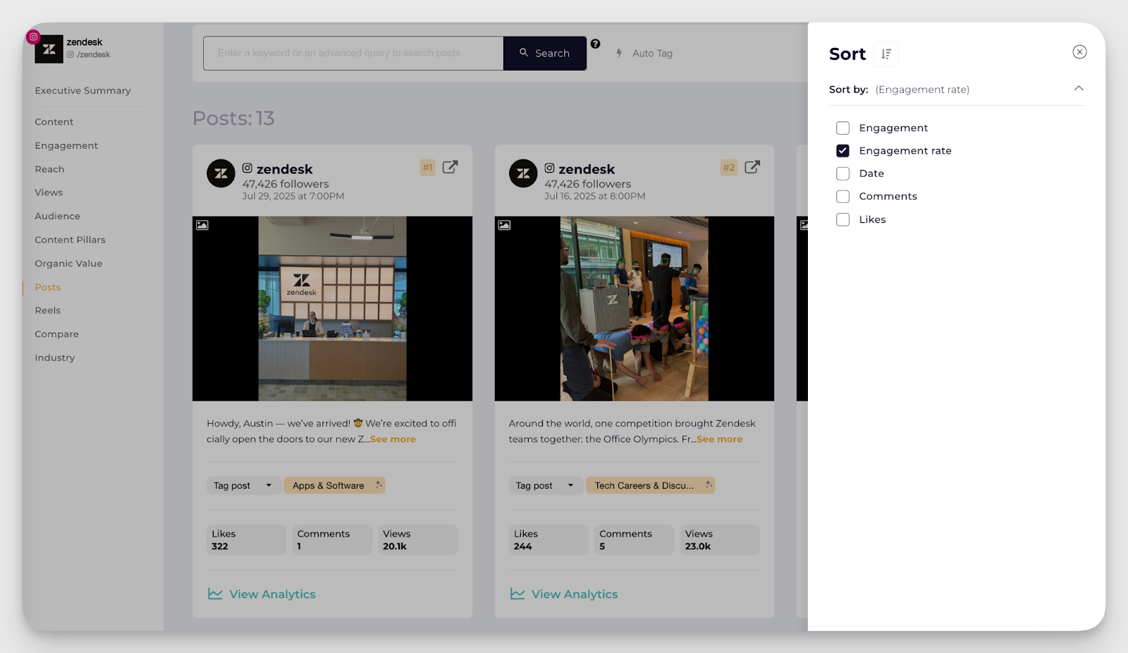 socialinsider sort posts