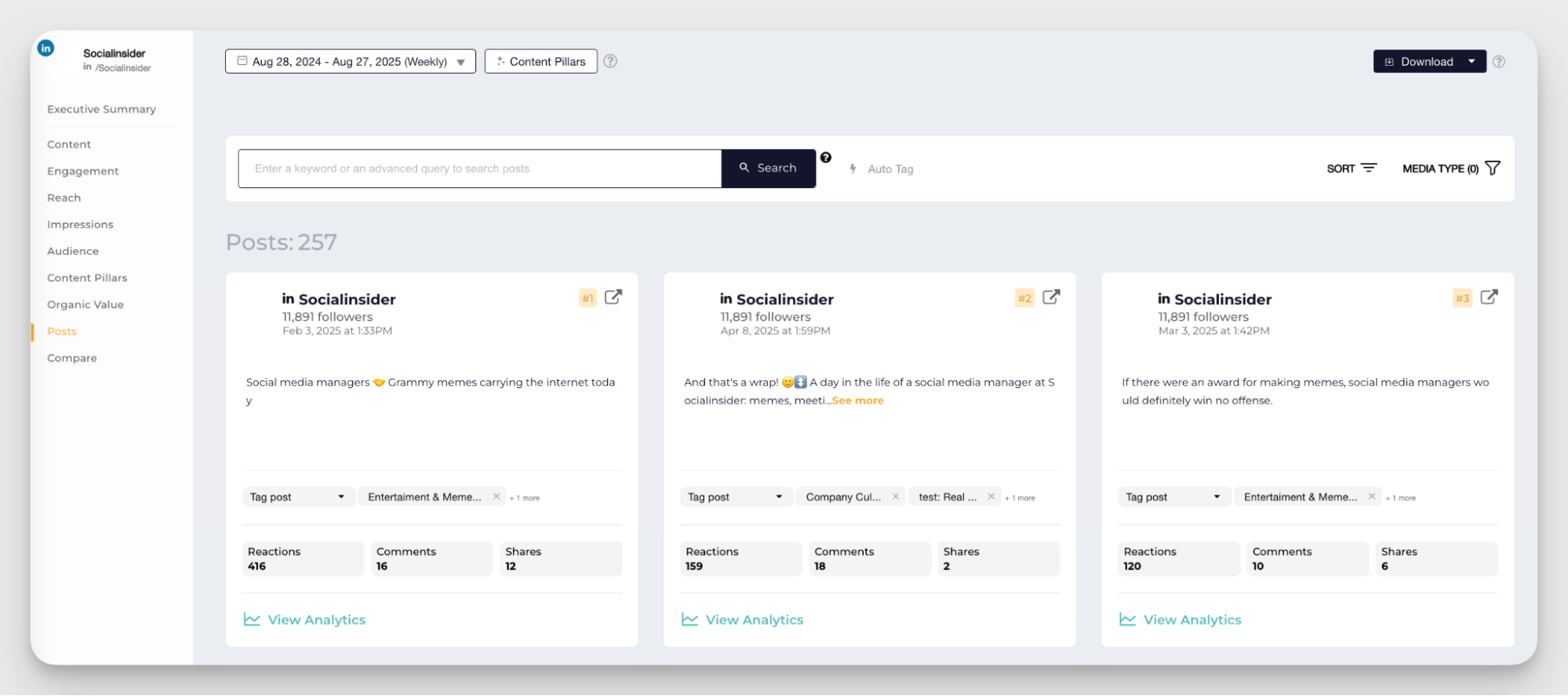 top posts socialinsider section