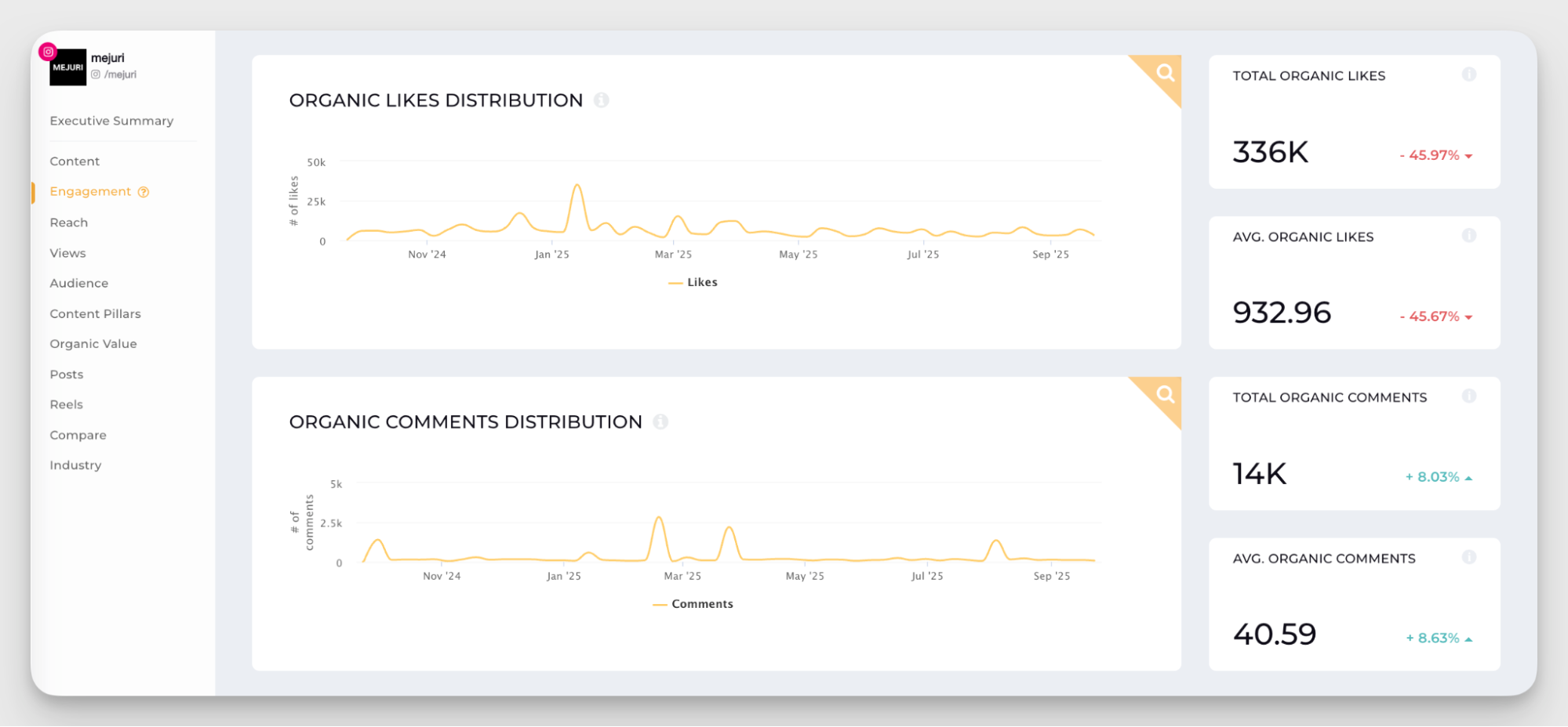 engagement metric in socialinsider dashboard