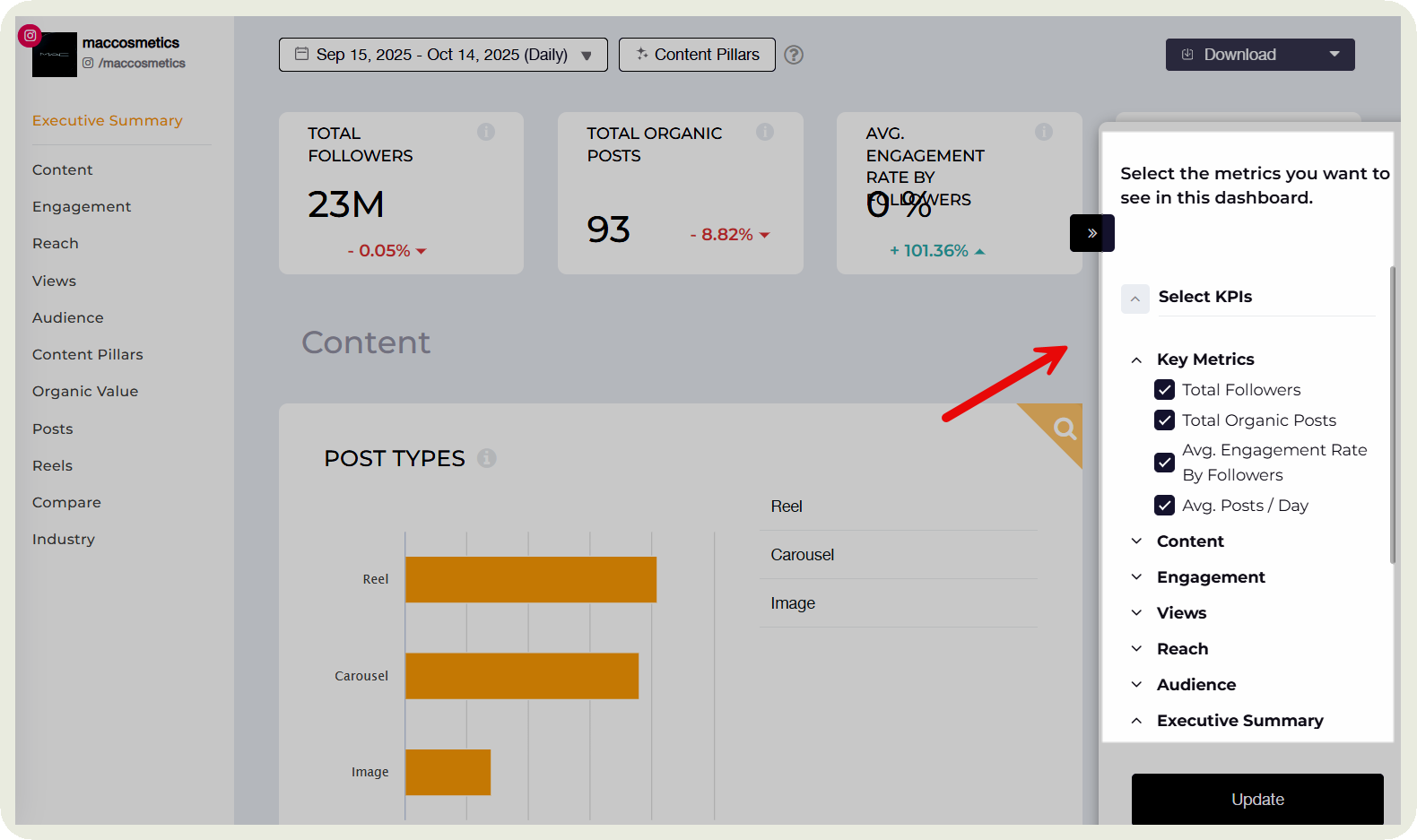 socialinsider dashboard customization