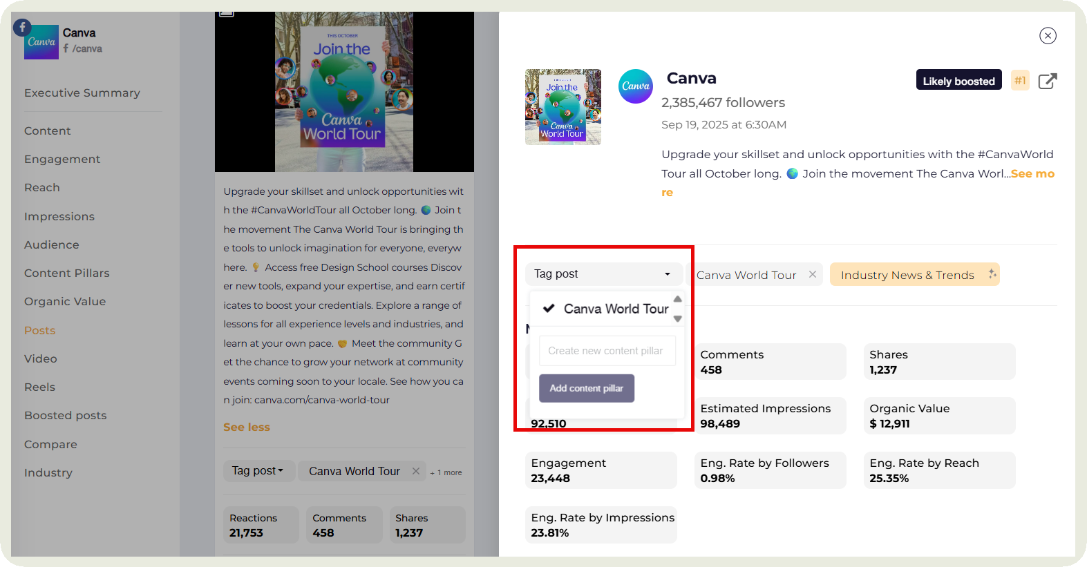 socialinsider posts tagging feature