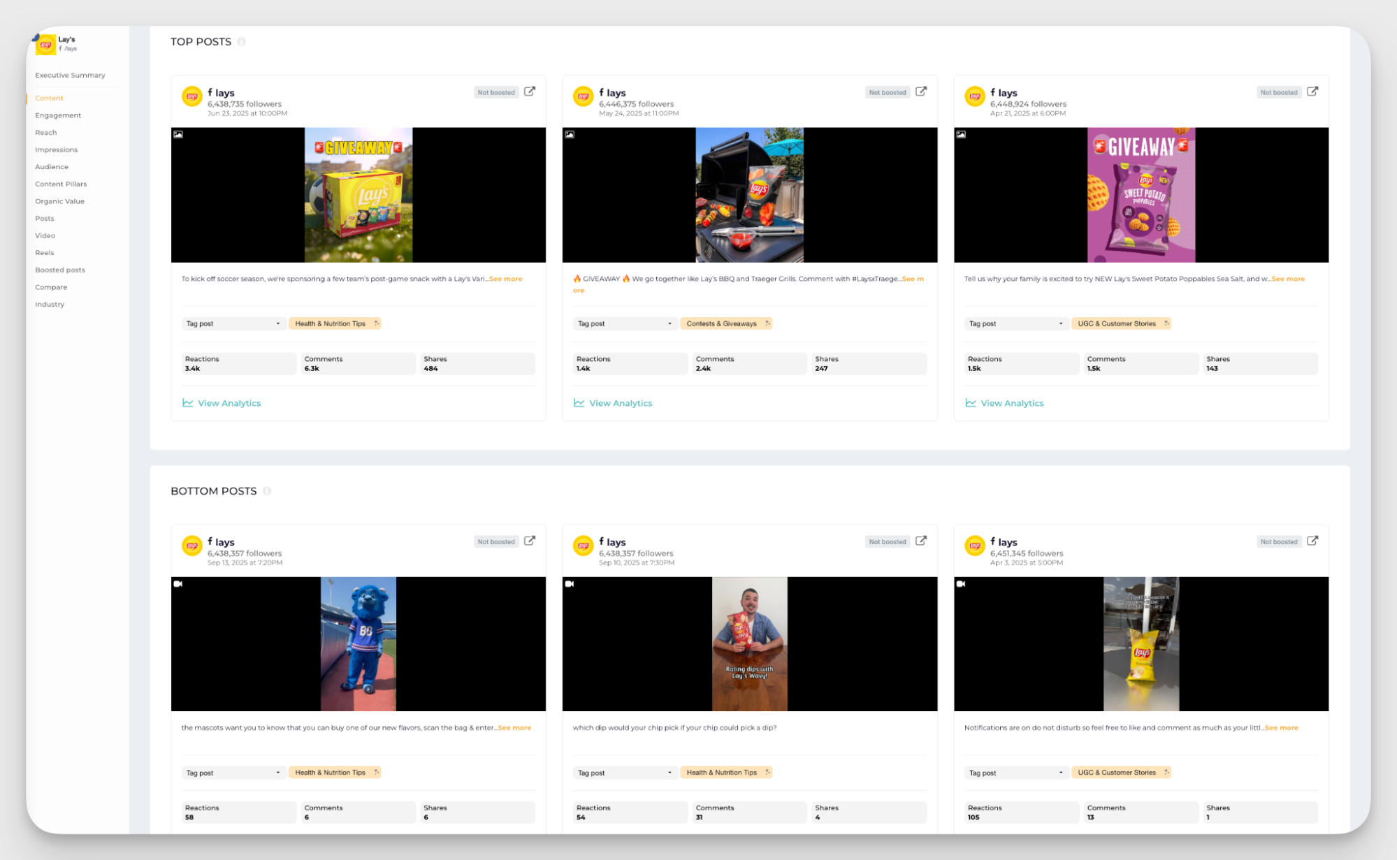 top posts section in socialinsider dashboard
