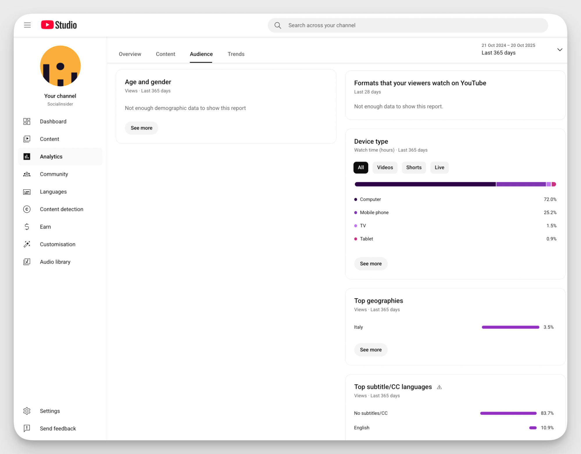 youtube studio dashboard