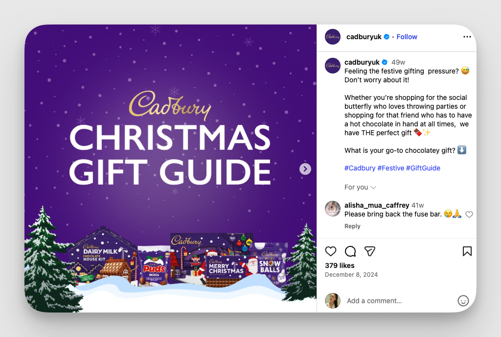 cadbury gift guide post example