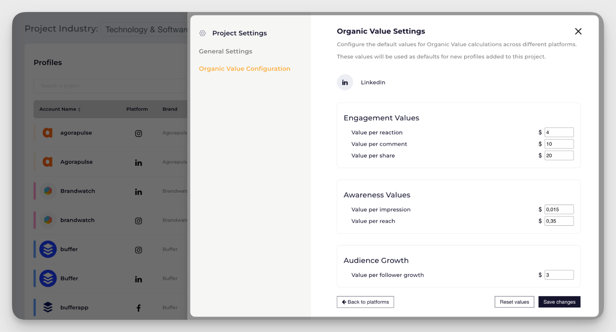 organic value configuration