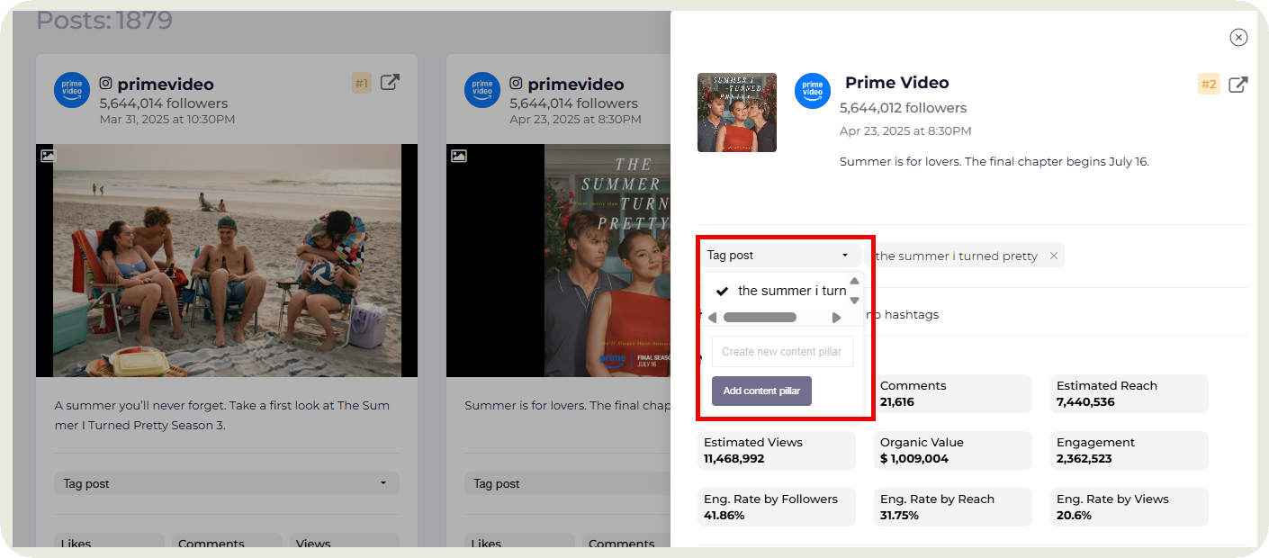 socialinsider content tagging feature