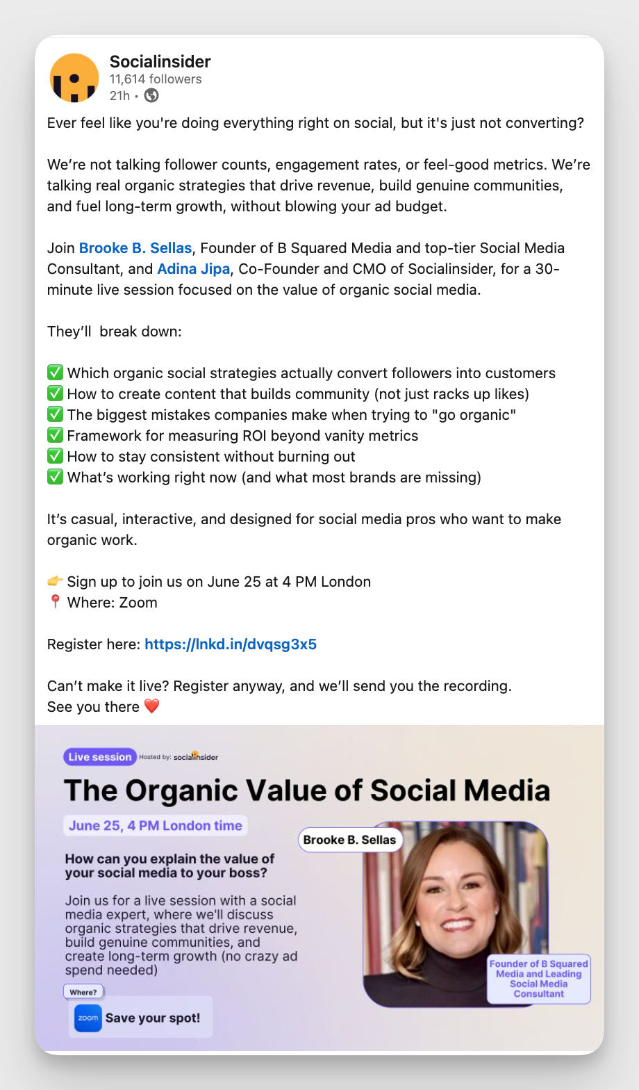 socialinsider linkedin post