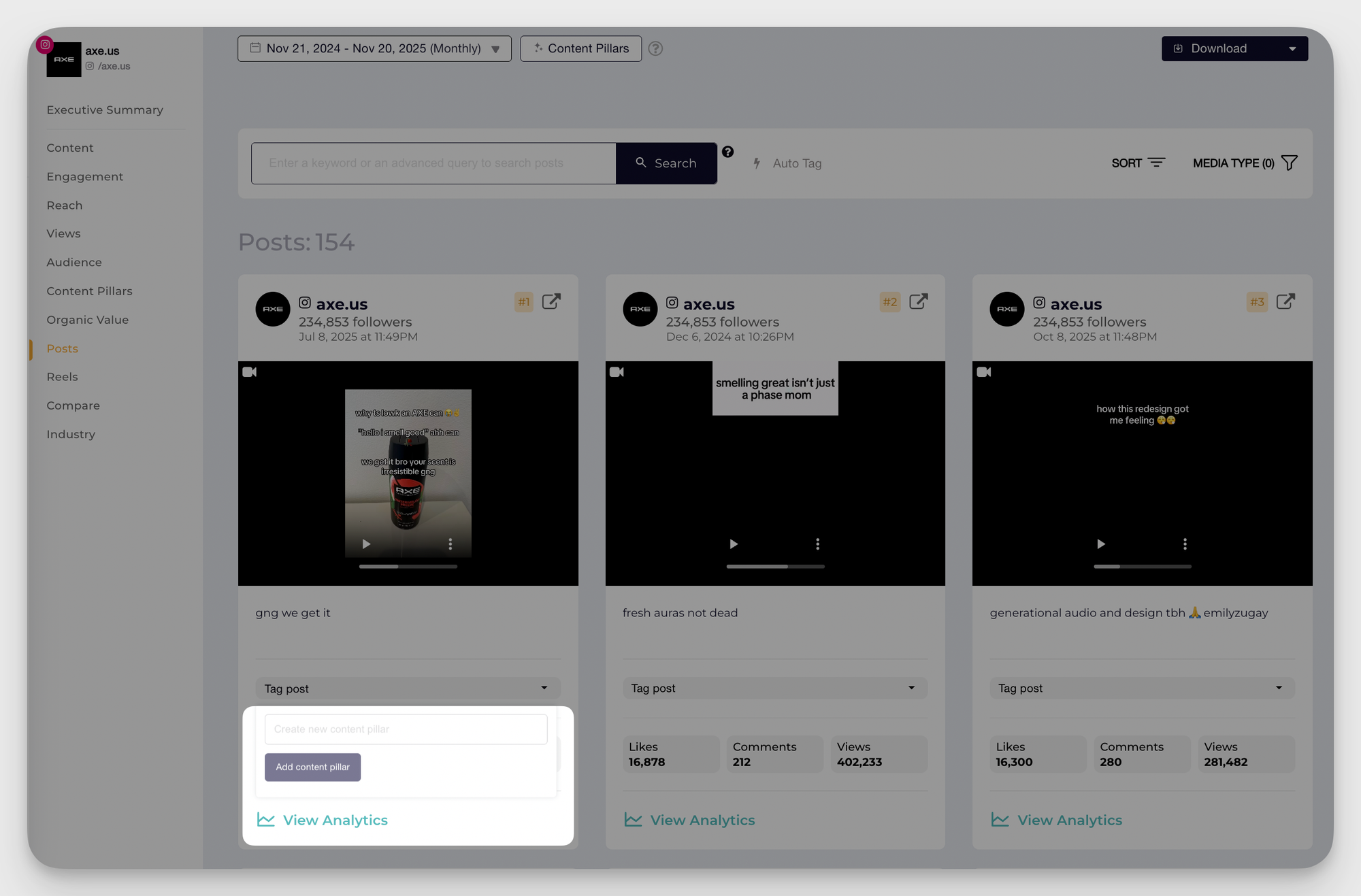 tagging feature in socialinsider