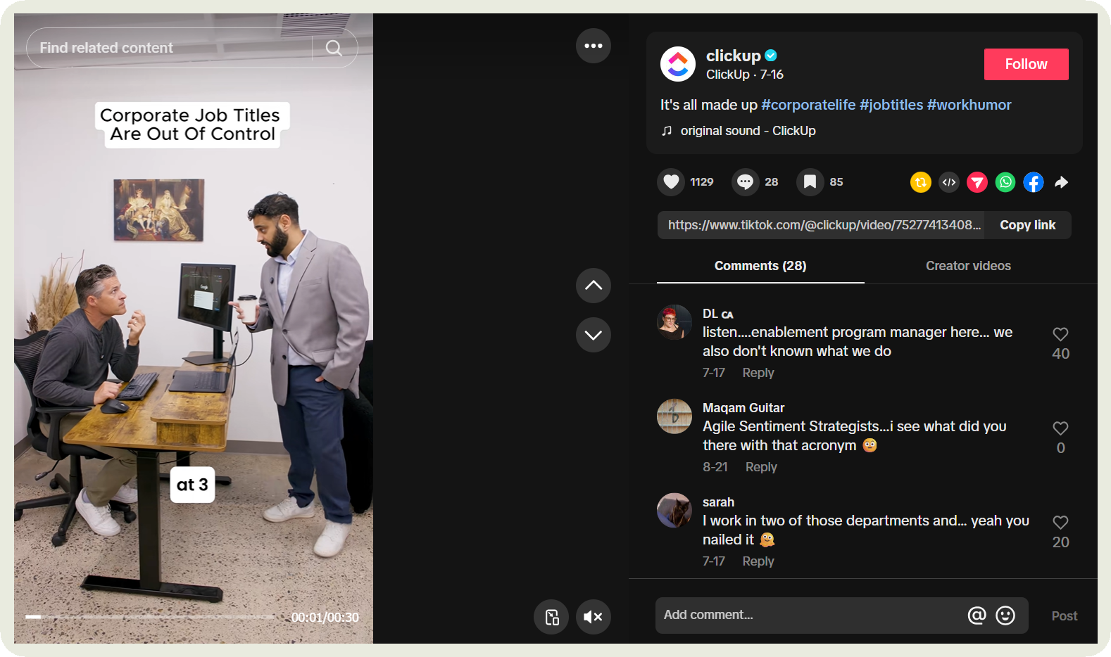 clickup tiktok post example
