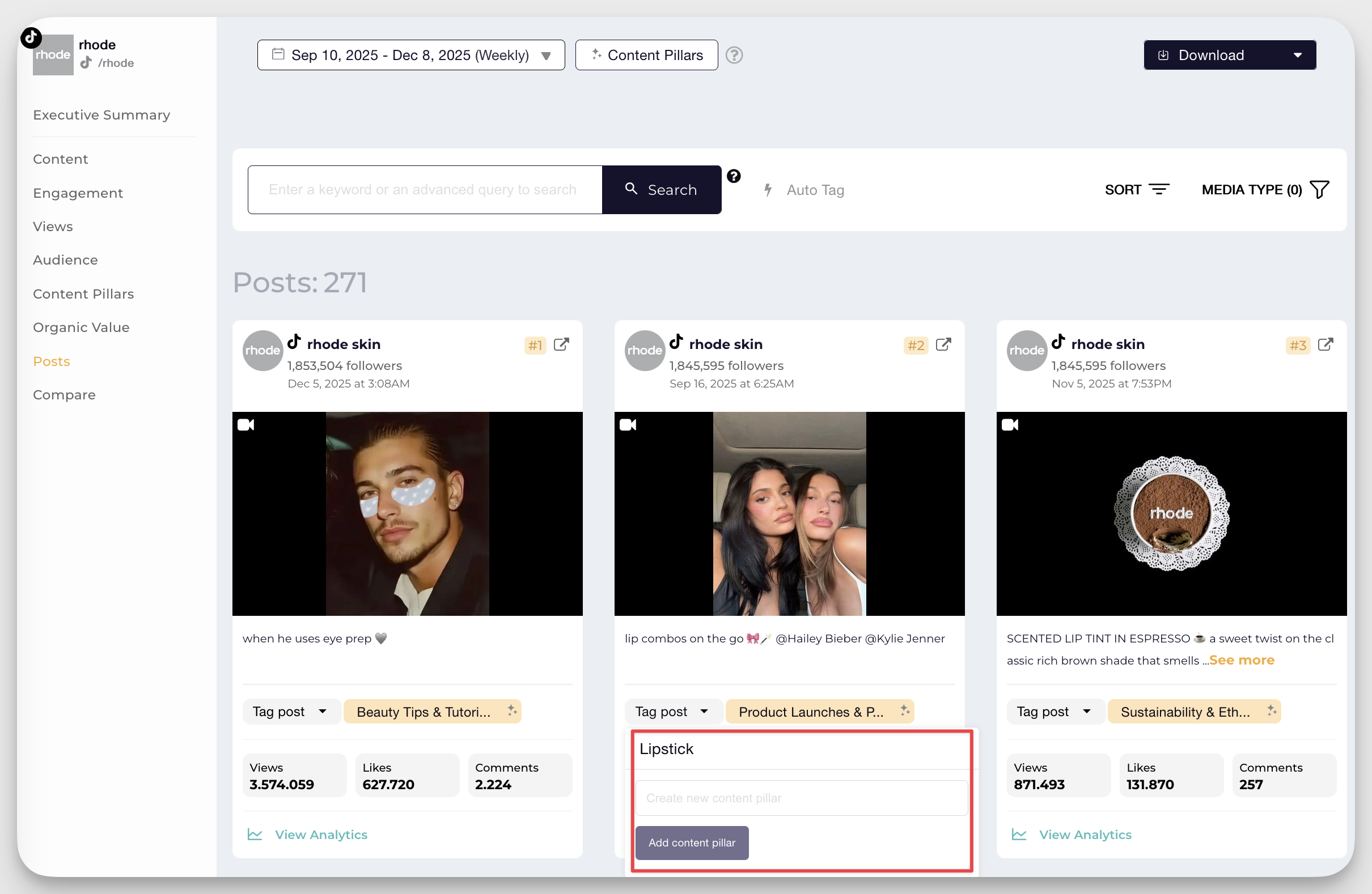 rhode tiktok content pillars