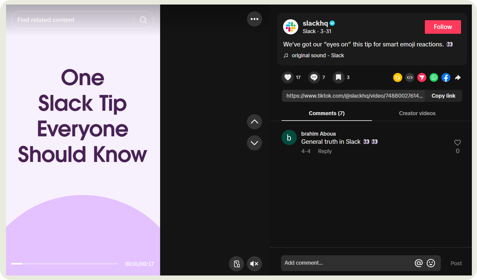 slack tiktok post